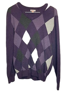Merona Brown Argyle V Neck Sweater Size Men's Medium Size Medium 100% Cotton - Picture 1 of 4