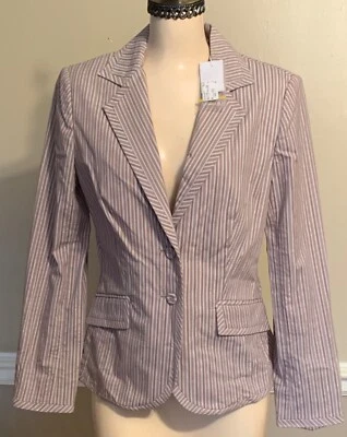 Chaqueta Blazer Insight New York Damas A Rayas 2 Botones Taupe Dorado Blanco NUEVO Foto 1 de 4