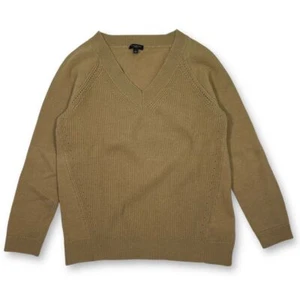 Suéter tejido acanalado cuello en V de lana cachemir Talbots en marrón camel para mujer MP - Imagen 1 de 7