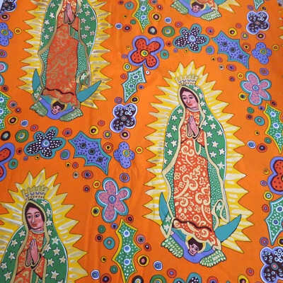 RARE Terrie Mangat Our Lady of Guadalupe Virgin Mary Catholic Orange BTY - Image 1 of 2
