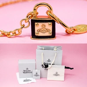 Vivienne Westwood Necklace Gold Plated Black Padlock Orb Pendant & Gift Box Set - Picture 1 of 9