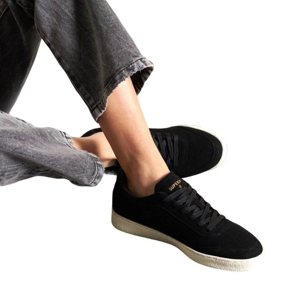 Superdry Vegan Retro Sleek Black Faux Suede Classic Sport Trainers Size 8 NWT - Image 1 of 4