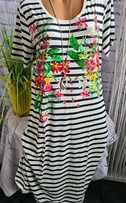 Alba Moda Kleid Shirtkleid Strandkleid weiß schwarz gestreift Aufdruck (9 135) - Bild 1 von 4