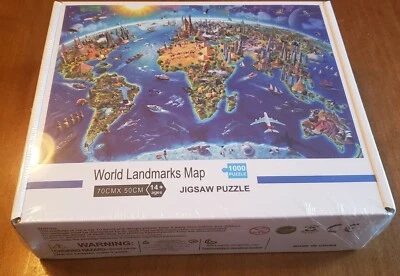 1000 Pieces Beautiful World Landmarks Map Jigsaw Puzzle (NEW)  - Image 1 of 4