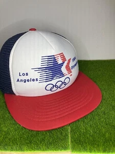 Vintage 1984 Los Angeles Olympics Snap Back Blue Mesh Foam Trucker Hat Cap - Picture 1 of 4