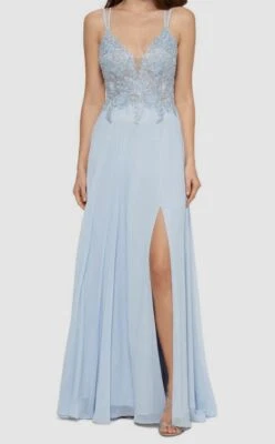 Vestido para mujer $310 Xscape azul con apliques corpiño con tiras de gasa talla 4 Foto 1 de 4