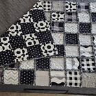 Handmade Crib Sized Flannel Rag Quilt Reversible Throw Blanket Black White Gray