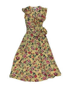 Charter Club Women’s Small Yellow Floral Wrap Silky Dress Vneck  $99.5 - Picture 1 of 5