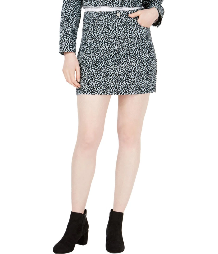 TDC Stretch Cotton Corduroy Mini Skirt XLarge Green Animal Print Raw Hem