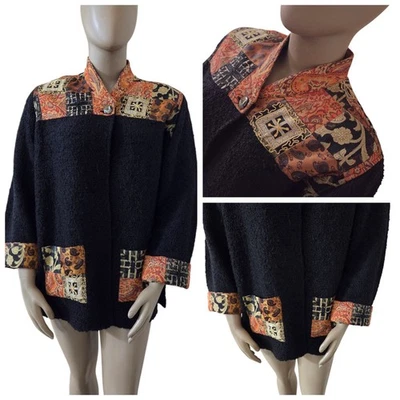 Cárdigan Suéter Chaqueta TERCIOPELO MEDIANOCHE Bordado Tapiz TALLA EXTRA Negro Foto 1 de 4