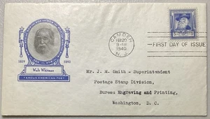 FDC 5c Walt Whitman Loor Cachet 1940 - Bild 1 von 4