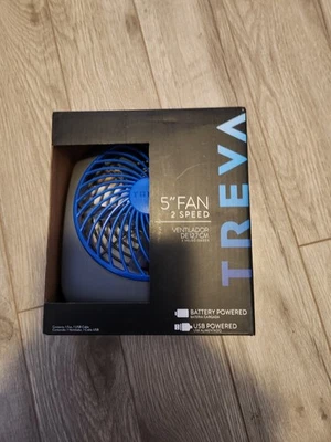 Treva 5-Inch Portable Fan Travel USB/Battery Powered Fan, 2 Cooling Speeds Blue - Image 1 of 4