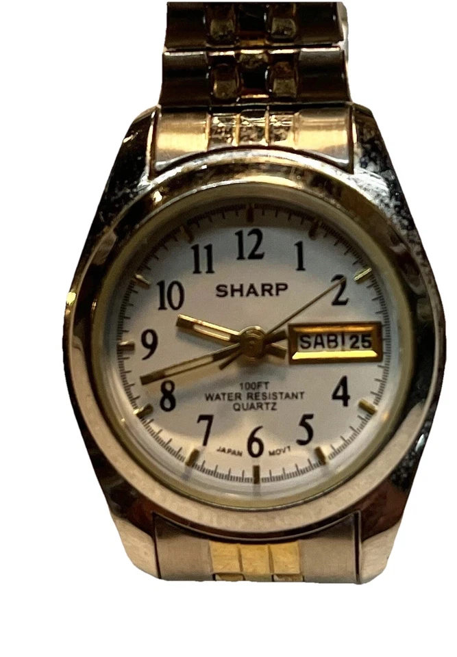 Sharp Quartz 100ft Water Resistant Calendar Watch Silver Tone New Battery Works - Image 1 of 4