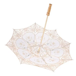 Parasol de encaje, estilo vintage, con mango de madera, para - Imagen 1 de 6