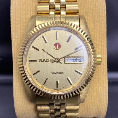 RARE Rado Voyager Automatic ETA Swiss Watch Day Date Full Gold 90s Vintage Men - Image 1 of 4