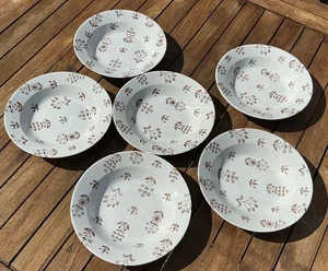 Lot Of 6 Vintage Arabia Finland Tapestry Brown Soup Bowls 7.5" - Picture 1 of 3
