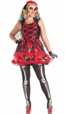 Fiesta Rey Día de Muertos Senorita Talla Grande Mujer Halloween Disfraz PK297 Foto 1 de 3