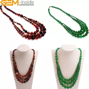 Collana lunga moda perline pietre preziose assortite 8-12 mm gioielli donna ciondolo 19" - Foto 1 di 51