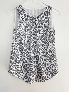NWT White House Black Market Gray Leopard Print Reversible Tank Shirt Satin 0 - Picture 1 of 9
