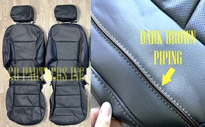 2024 NEW TAKEOFF FORD F150 FRONT LEATHER SEAT COVERS BLACK DARK BROWN PIPING - Picture 1 of 8