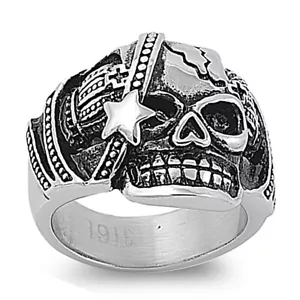 Anillo de motociclista con calavera de acero inoxidable de moda para hombre con estrella en la cara - Imagen 1 de 2