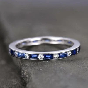 2ct Lab-Created Sapphire Eternity Wedding Band Ring 14k White Gold Plated - Picture 1 of 6