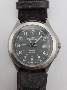 Timex T40091, Men's "Expedition" Brown Leather Watch Indiglo Date New Battery - Picture 1 of 15
