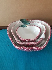 3pc Apple Shaped Nested Pottery Bowl Set  - Picture 1 of 6