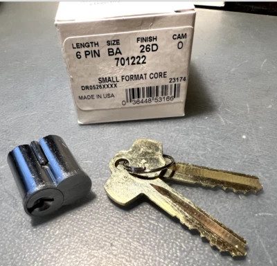 Kaba Ilco 6-Pin Interchangeable Core Keyway SFIC 44 Satin Chrome NO CONTROL KEY