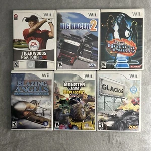 Lot - 6 Wii Games dance Revolution Tiger Woods Blazing Angel Monster Jam Glacier - Picture 1 of 4