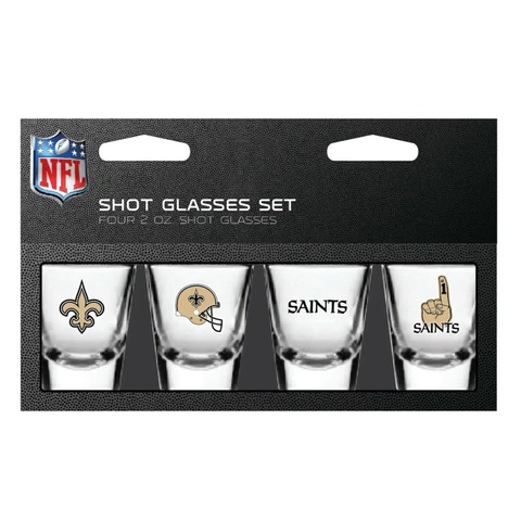 New Orleans Saints Shot Glass Set, Barware Gifts Shot Glasses Set of 4 NFL Cover