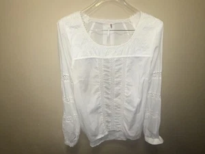 Free People Ready For You Blouse Embroidered Beaded Long Sleeve Ivory NEW Large - Picture 1 of 5