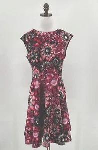 Ted Baker Black Pink Diamond Garden Fit Flare Dress Cap Sleeve Sz 3 - Picture 1 of 5