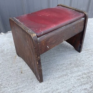 Vintage Foot Step Stool Rest Wooden With Padded Top Red Vinyl Look Antique - BN - Picture 1 of 6