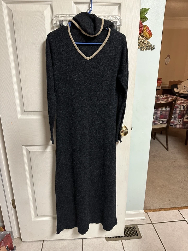 Vestido Richard Co Deadstock Poli Tejido Años 70 S/Med Recortado Cuello Alto Bodycon Gótico Foto 1 de 4