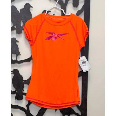 Nuevo con etiquetas Reebok PlayDry Naranja Neón Top Activo Logo Brillante Pequeño 7/8 DEFECTUOSO Foto 1 de 4