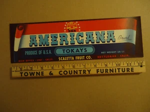 Americana Marke Tokays Scaletta Fruit Co Lodi & Kettleman CA Obstkiste Etikett - Bild 1 von 1