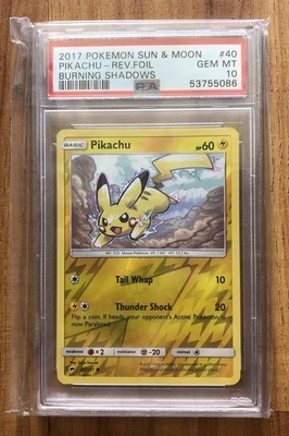 2017 Pokémon Sun & Moon Burning Shadows Pikachu Reverse Foil Card PSA 10 - Image 1 of 2