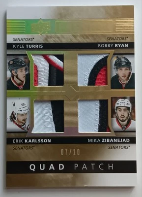 2014-15 UD Premier Quad Patch Karlsson / Ryan / Zibanejad / Turris /10 Senators - Image 1 of 2