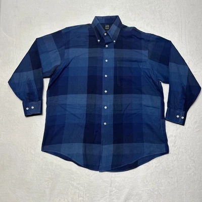 Camisa Ike Behar New York Para Hombre Camisa Azul A Cuadros Manga Larga Talla 16-33 Foto 1 de 4