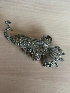 Vintage Silber Pfau Brosche mit Markasiten-Effekt Steinen, Art Deco Stil - Bild 1 von 10