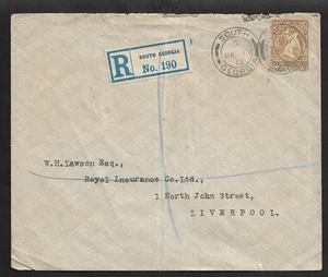 FALKLAND ISL SOUTH GEORGIA TO ENGLAND UK 1s QV SG z13 ON REGISTERED COVER 1912 - Picture 1 of 2