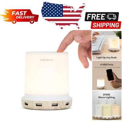 Wood Finish Touch Activated Bedside Lamp with 3 Brightness Levels - USB Port - Image 1 of 4