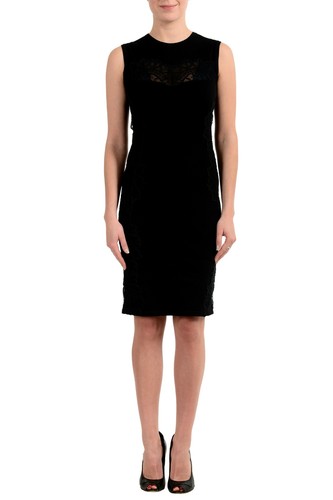 Versace abito tubino donna nero pizzo disegnato in maglia senza maniche US 2 IT 38