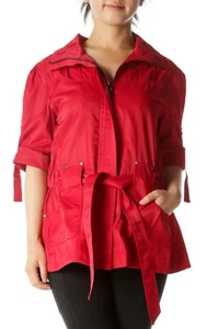 Luii Short Sleeve Belted Pocketed Zippered Jacket Womens Size M Blue Green - Picture 1 of 25