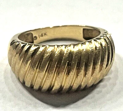 L@@K Real Solid 14k Yellow Gold Shrimp Dome Ring w/ Gorgeous Weaving Design sz 6 - Image 1 of 4