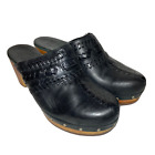 Ugg Sheepskin Leather Studded Wedge Mule Clogs Shoes Black 8/39 Wood Heel Womens