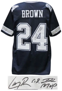 Larry Brown (COWBOYS) Signed Navy Custom Football Jersey w/SB MVP - SCHWARTZ COA - Picture 1 of 2