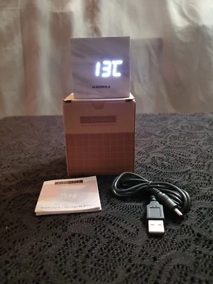 NIB CloudNola White & Gray Marble-Look "Block Clock" with LED Face - Image 1 of 4