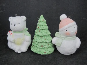 Vintage Porcelian Bear Tree Snowman Ornament Set New Old Stock - Picture 1 of 6